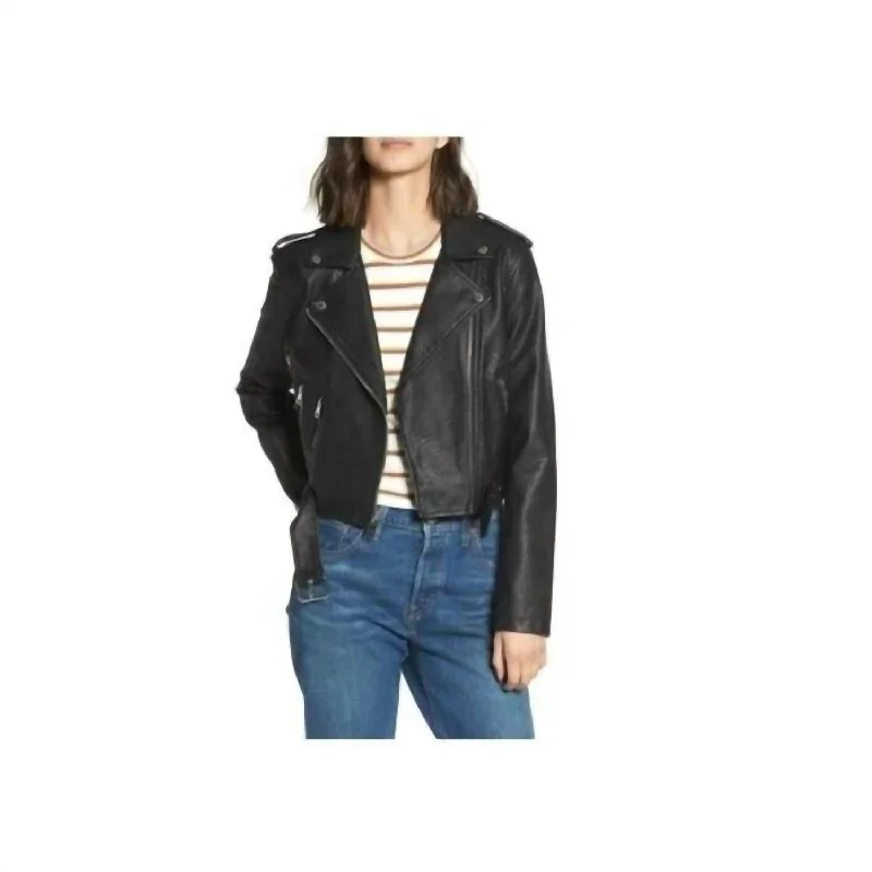 Faux Leather Belted Asymmetrical Motorcycle Jacket In Black