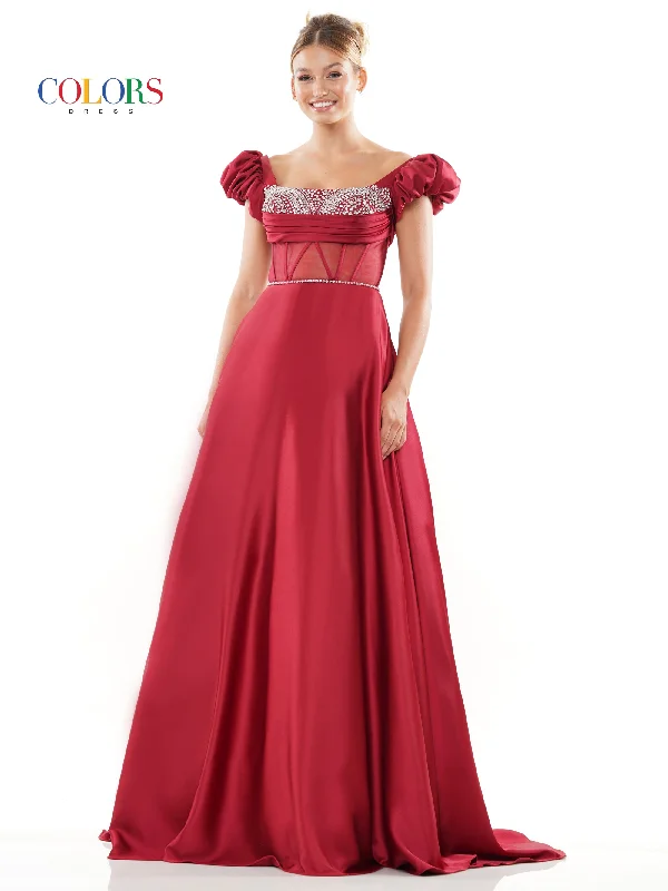 Colors 3249 Long Formal Satin Pocket Prom Ball Gown