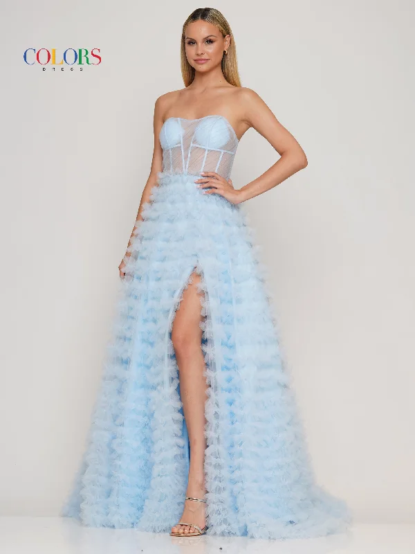 Colors 3184 Prom Long Strapless Mesh Ball Gown