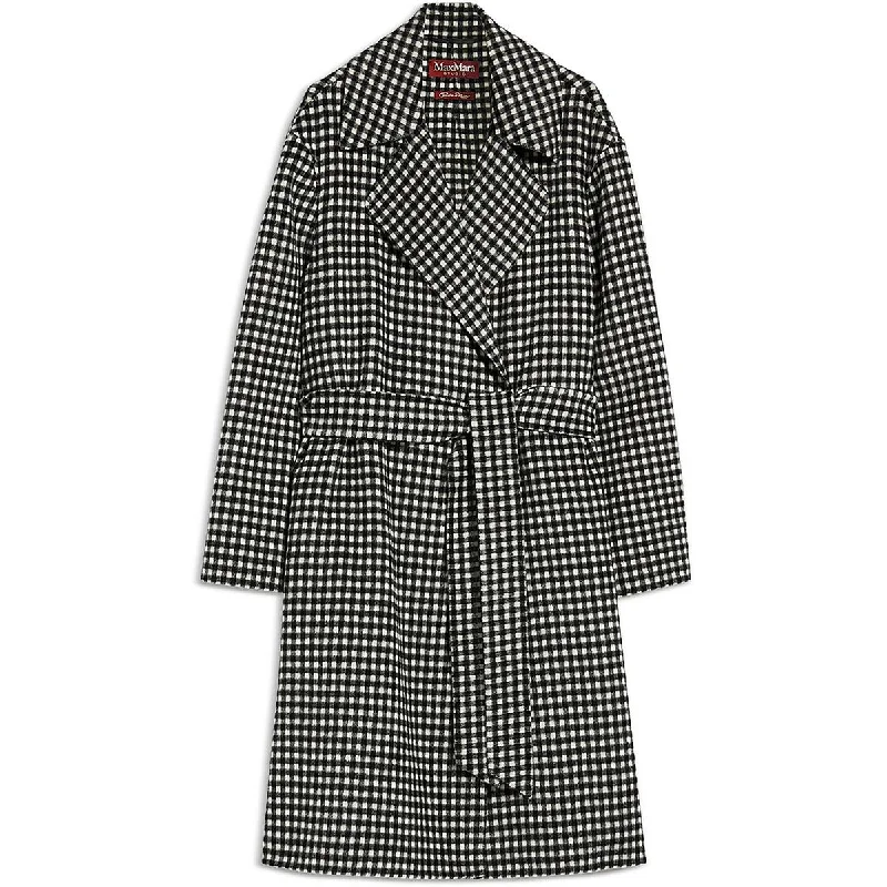 Womens Checkered Virgin Wool Wrap Coat