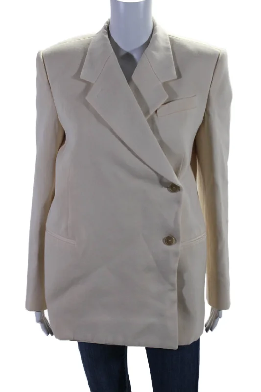 Khaite Womens Wool Lined Collared Open Front Button Blazer Cream