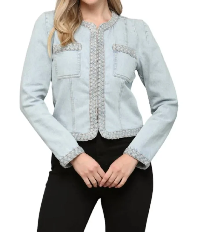 Braided Trim Jean Jacket In Light Denim