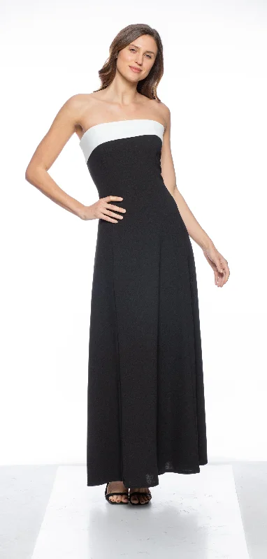 Marina  Long Strapless Crepe Dress