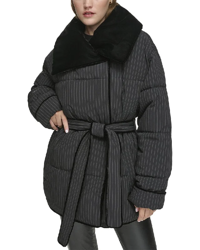 Andrew Marc Black Label Krithia Asymmetrical Wrap Puffer Coat