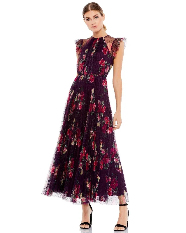 Mac Duggal 2143 Floral Print Cap Sleeve Midi Dress