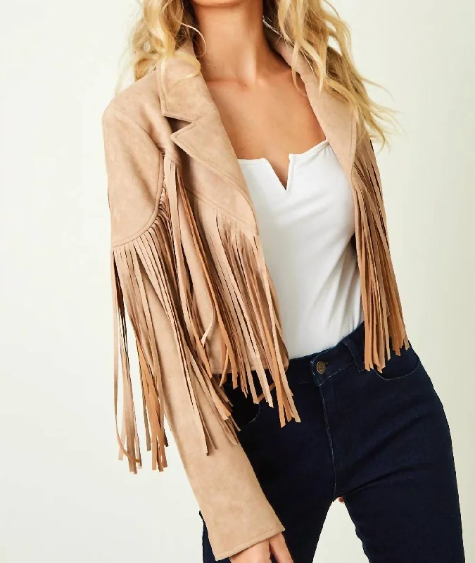 Suede Fringe Jacket In Tan