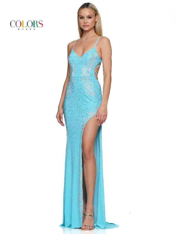 Colors 3096 Prom Long Fitted Spaghetti Strap Formal Dress