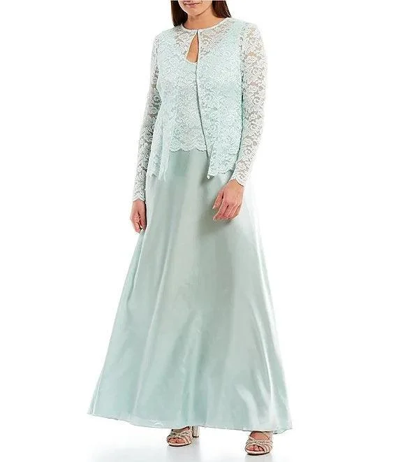 Marina Long Sleeveless Formal Jacket Lace Dress