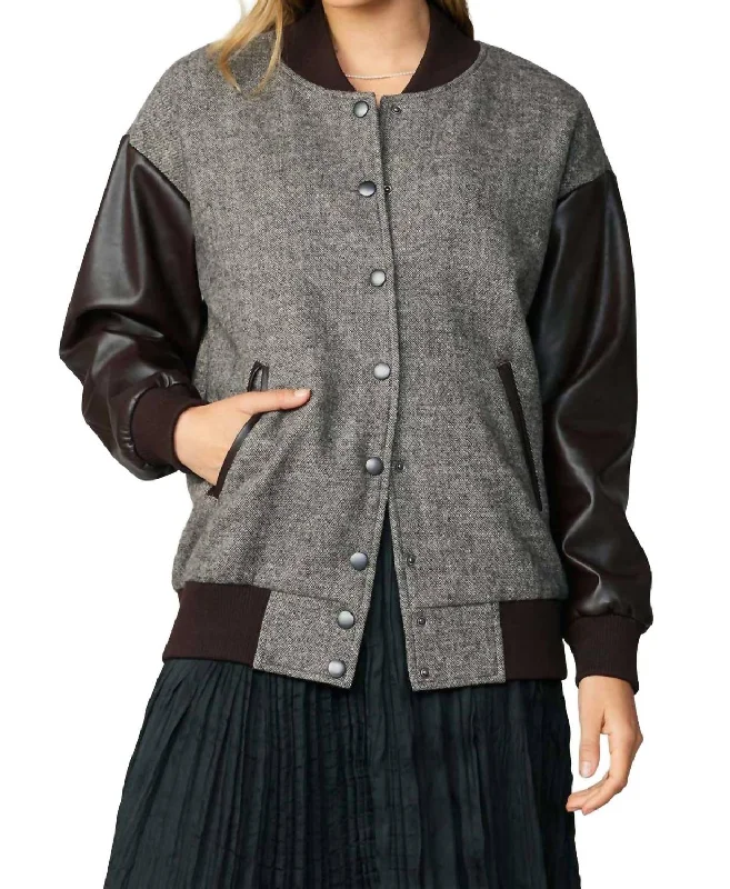 Oversized Wool Tweed Bomber In Chocolate