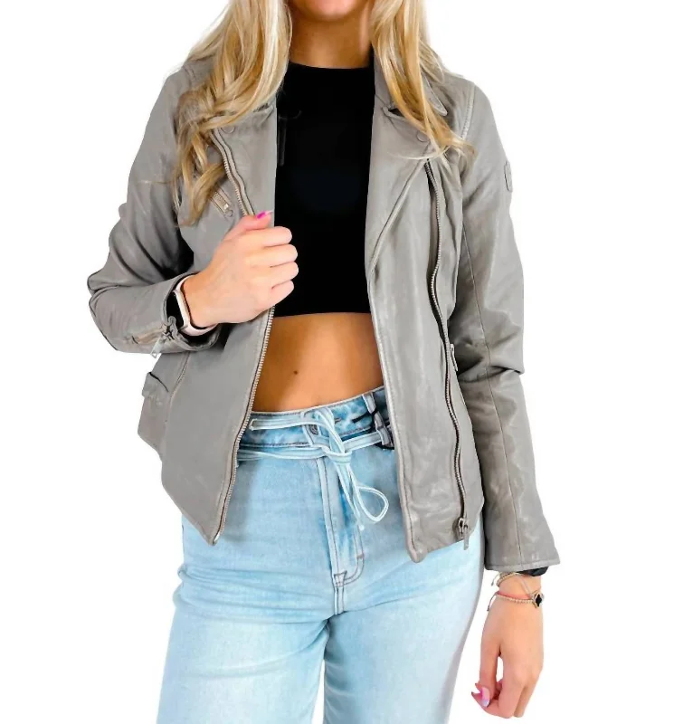 Sofia Leather Jacket In Silver Gray