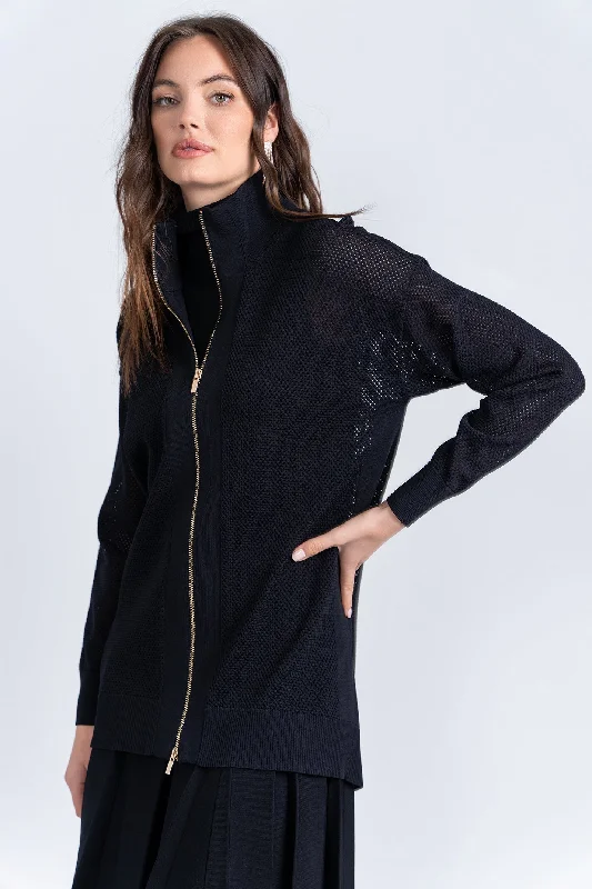 Mesh Knit Long Bomber