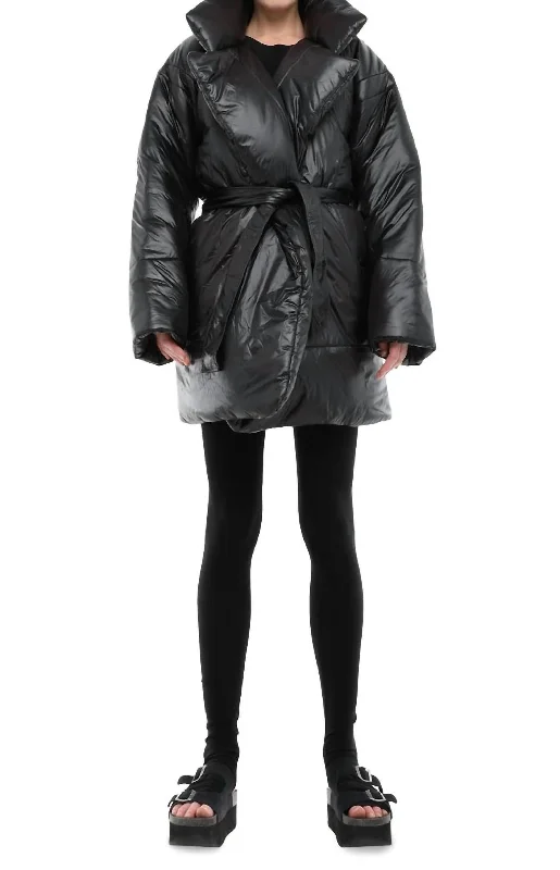 Knee Length Sleeping Bag Coat In Black