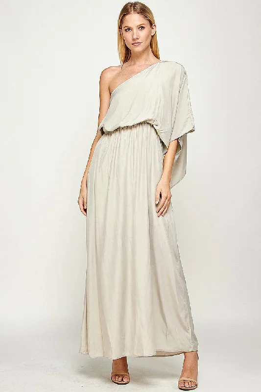 Long One Shoulder Satin Dress