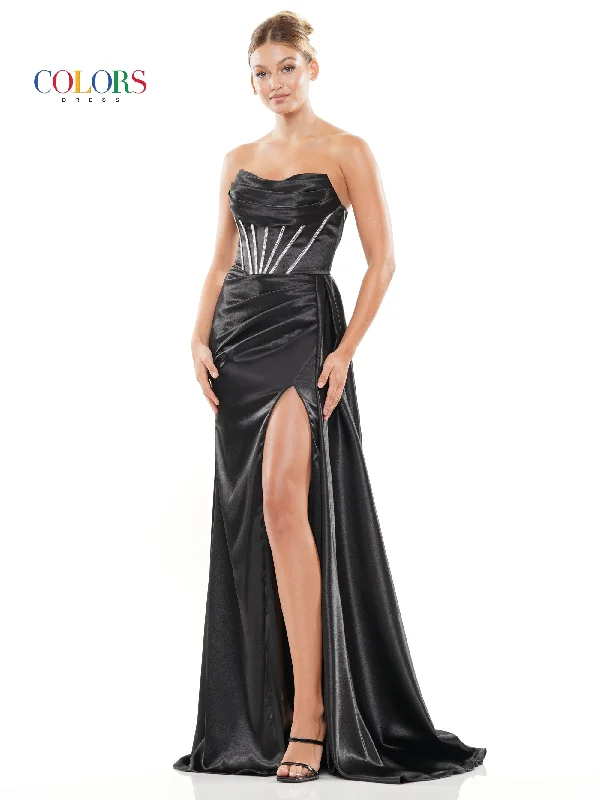 Colors 3102 Long Strapless Fitted Prom Dress