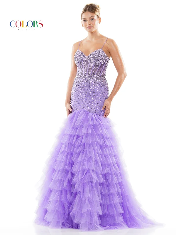 Colors 3189 Long Spaghetti Strap Mermaid Prom Dress