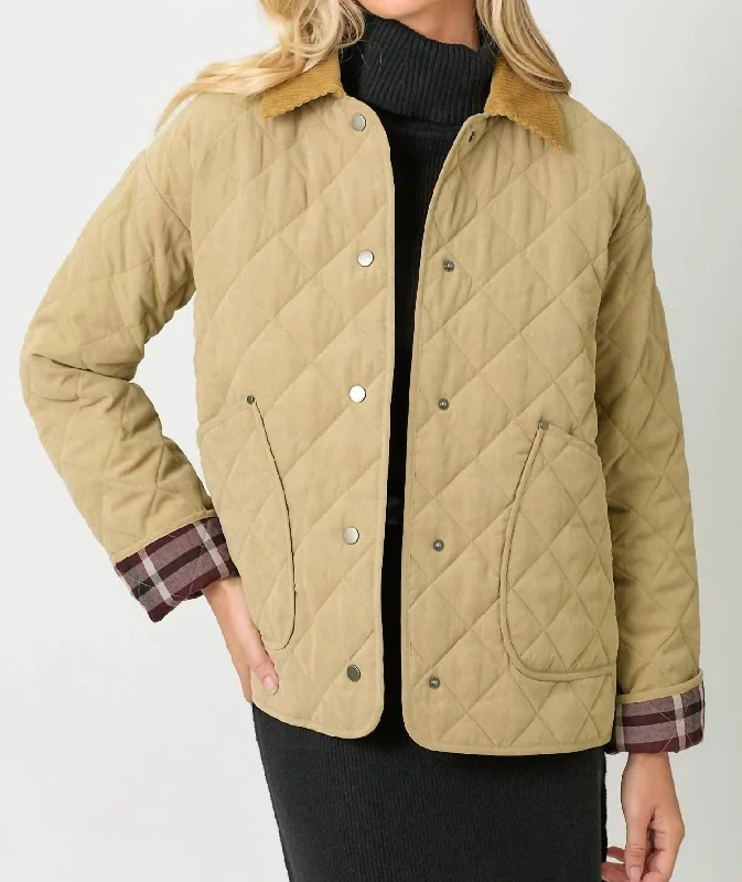 Contrast Quilted Jacket In Latte